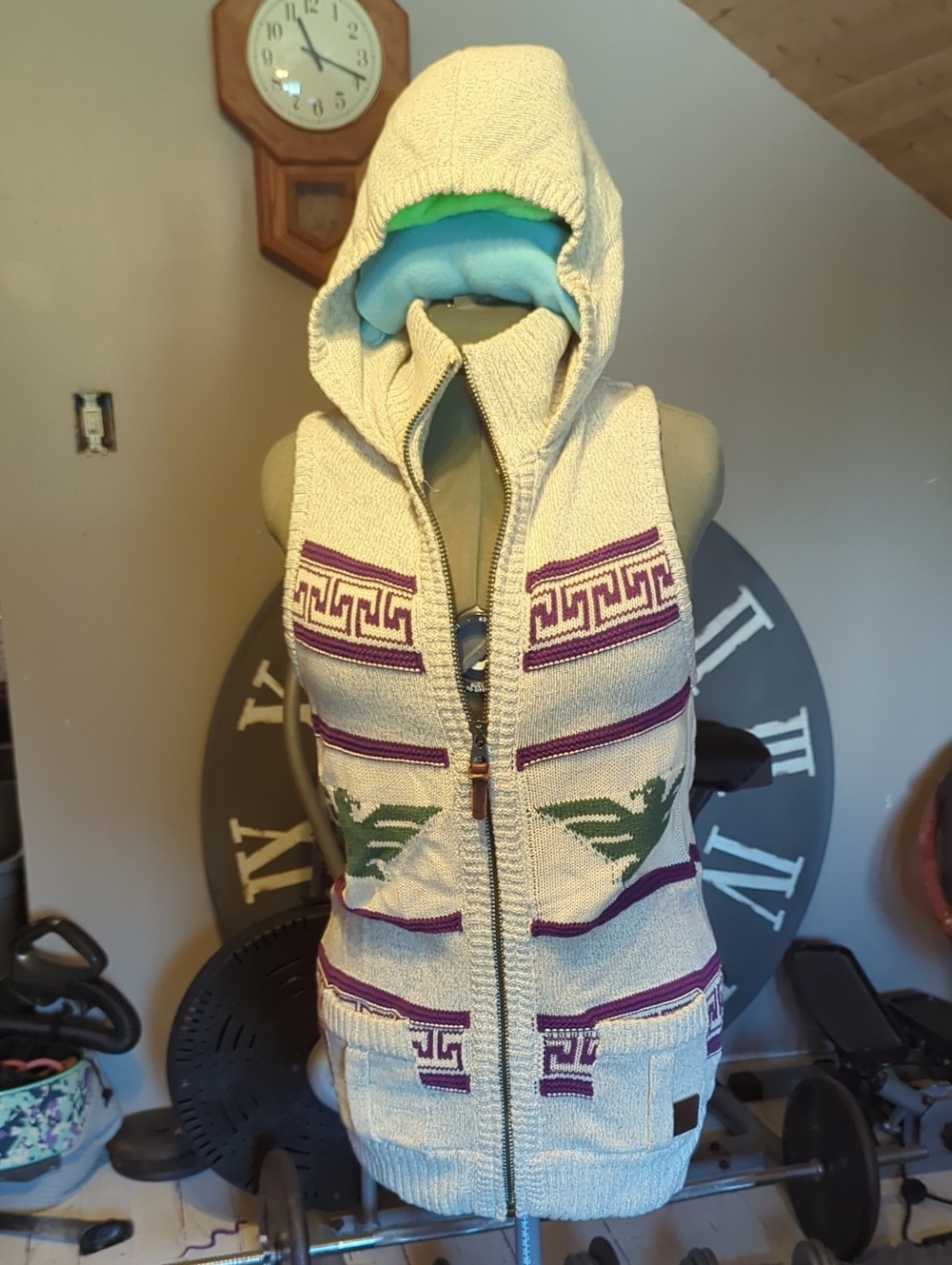 Superdry Cream Hooded Knit Vest with Purple & Green Accents